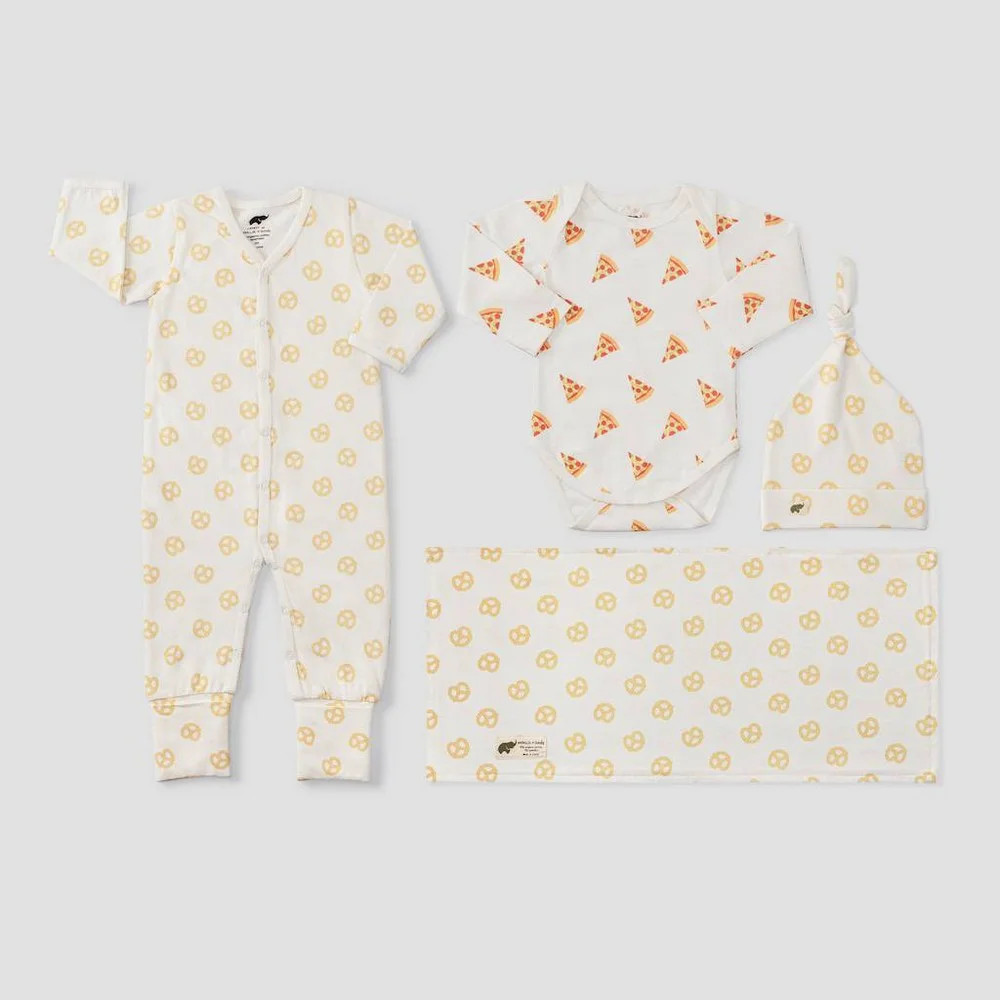 Layette by Monica Andy Baby Pizza and Pretzels Print Layette Set, Yellow Newborn | Walmart (US)
