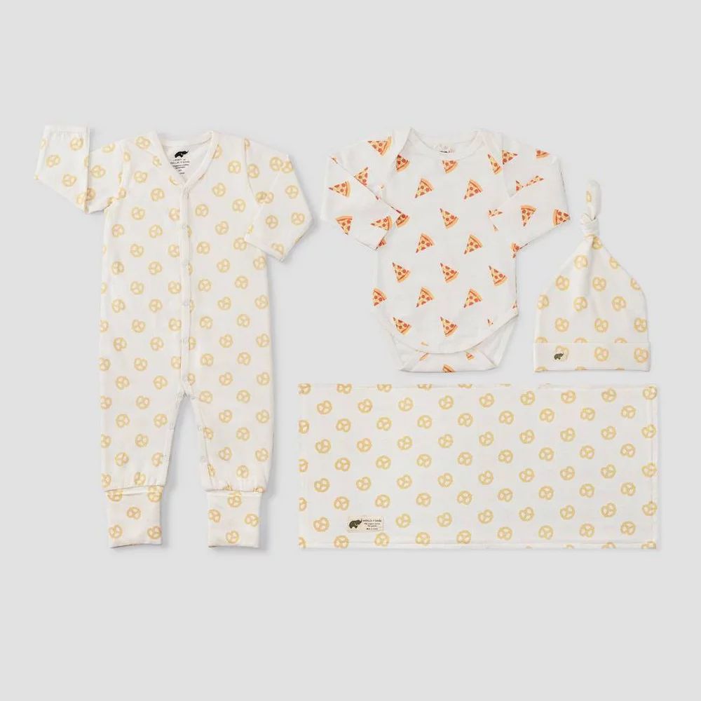 Layette by Monica Andy Baby Pizza and Pretzels Print Layette Set, Yellow Newborn | Walmart (US)
