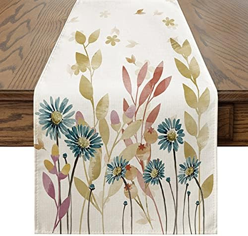 Artoid Mode Fall Flowers Leaves Blue Floral Table Runner, Seasonal Autumn Spring Harvest Farmhouse K | Amazon (US)