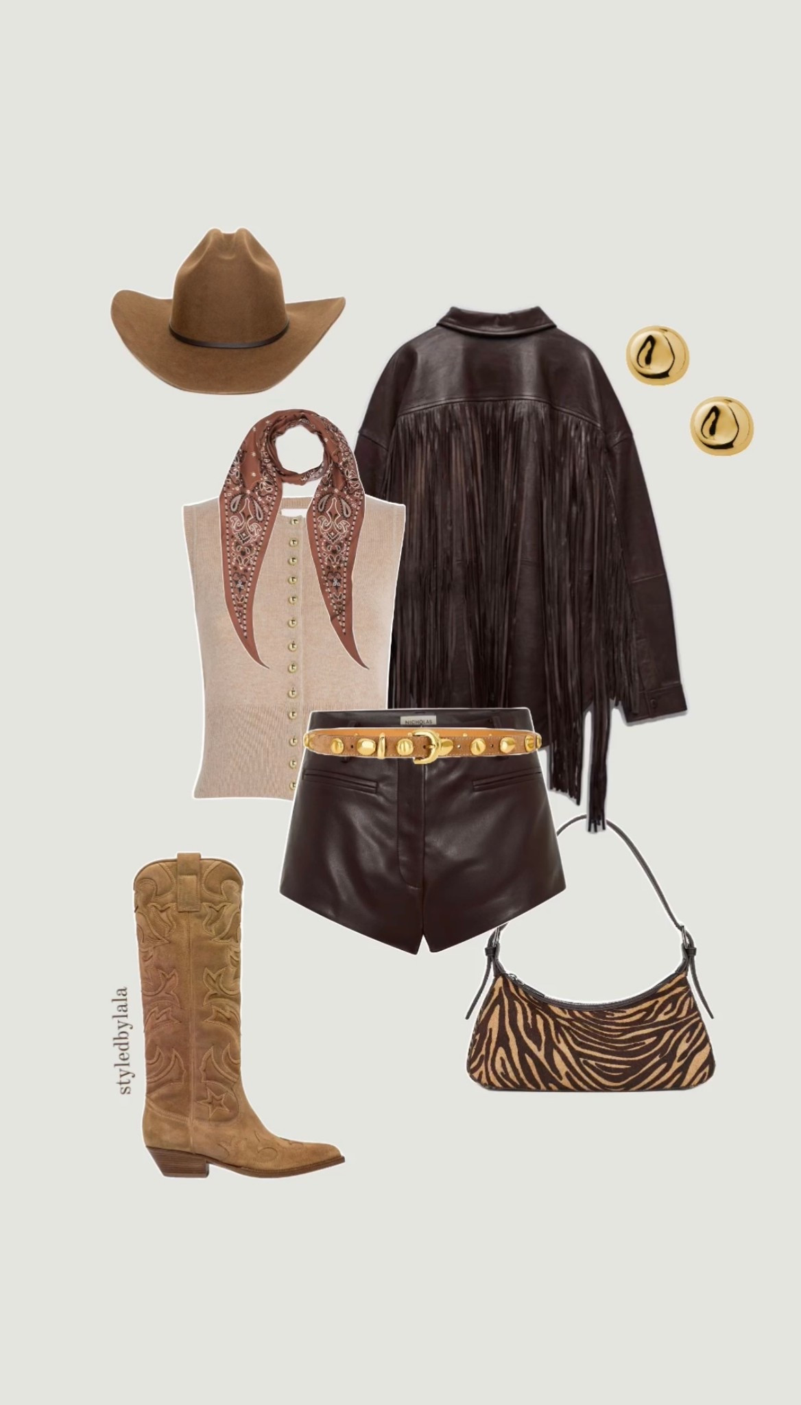 Scarf is w concept, hat is oak karina wool cowboy hat, shorts are Nicholas 