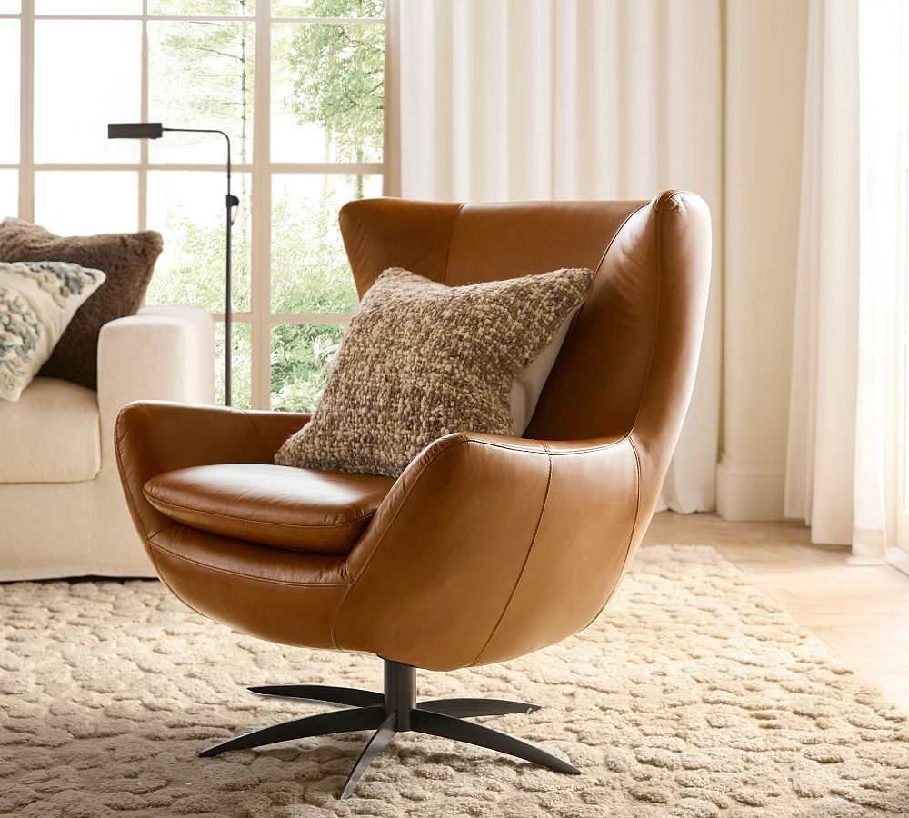 Wells Leather Swivel Chair | Pottery Barn (US)