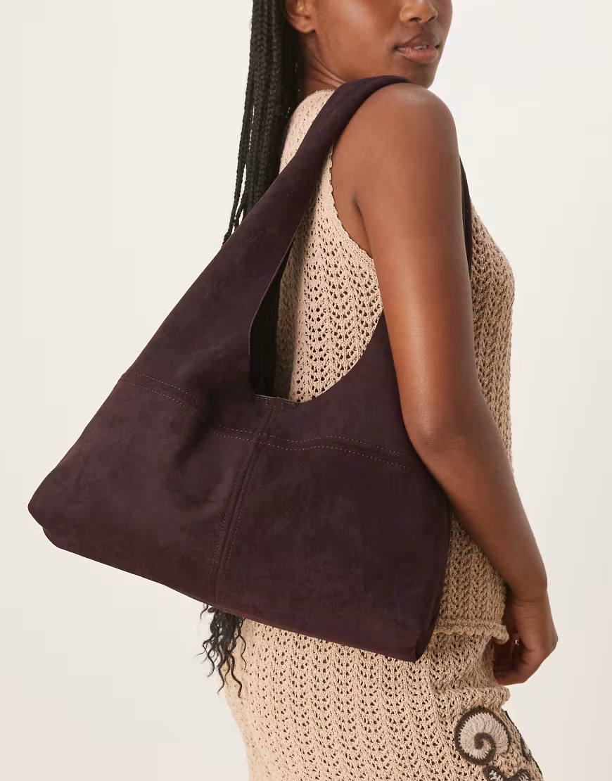 ASOS DESIGN – Trapezförmige Tragetasche aus Wildlederimitat in Dark Plum-Lila | ASOS (Global)