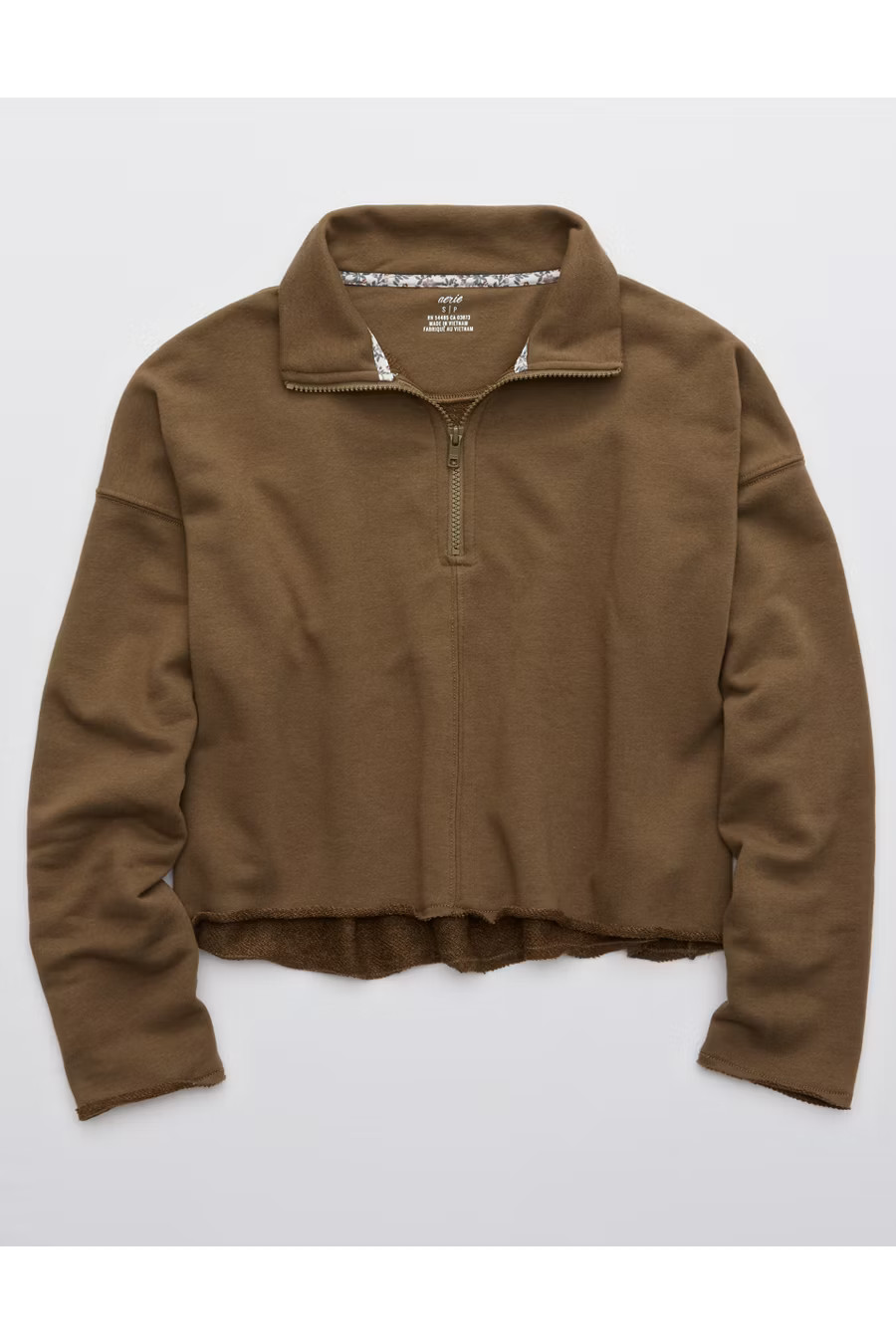 Aerie Sunday Soft Cropped Quarter Zip Sweatshirt Women's Olive Thermal L | American Eagle Outfitters (US & CA)