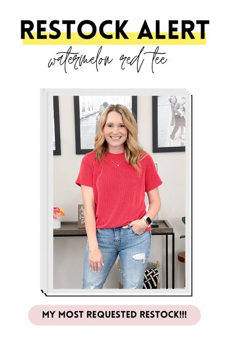 RESTOCK ALERT ‼️ The watermelon red tee so many of you have been asking about is back in stock!! RUN! This tee is so soft and cozy, a great closet staple. I’m wearing a Small.



#LTKSaleAlert #LTKStyleTip #LTKFindsUnder50