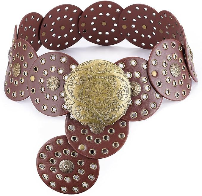 Concho Belts for Women Western Style, Vintage Wide Leather Belt, Circle Whippy Concho Belts, Boho... | Amazon (US)