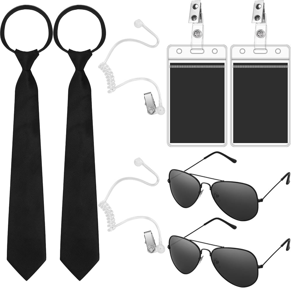 Mepase Set of 8 Agent Costume Set Secret Security Guard Costume Adjustable Pre-Tied Zipper Tie ID... | Amazon (US)