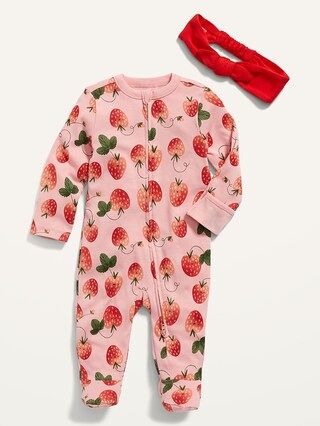 Unisex Sleep &#x26; Play Footed One-Piece &#x26; Headband Layette Set for Baby | Old Navy (US)