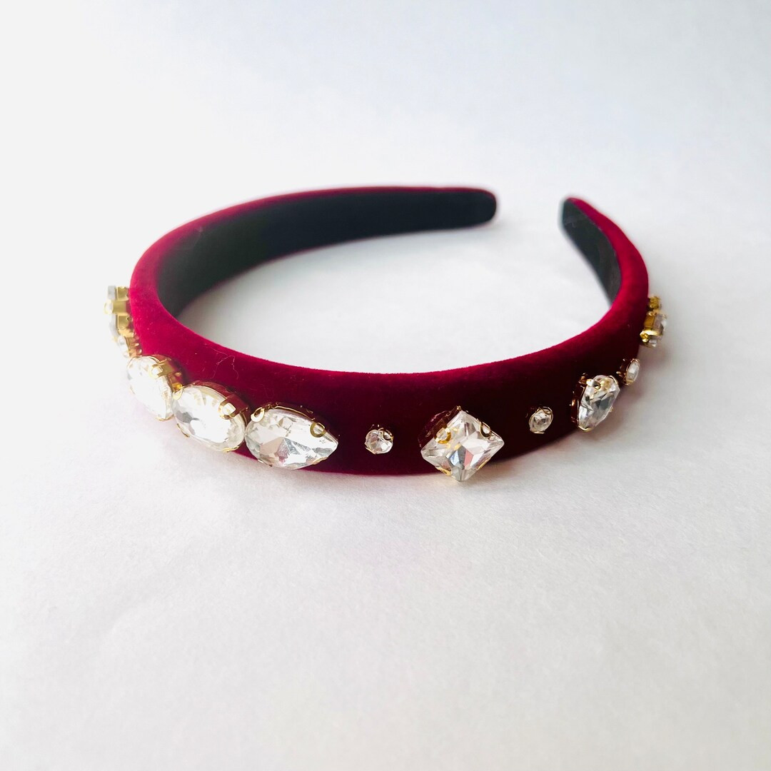 Red Velvet Padded Headband With Crystal Jewels Gift, Bridal, Special Occasion - Etsy | Etsy (US)