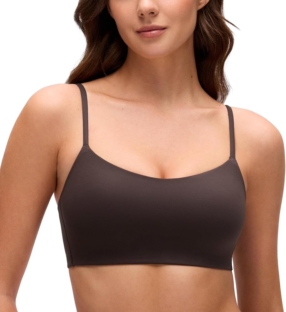 CRZ YOGA Softhold Mold V Neck Bralette for Women - Adjustable Spaghetti Lounge T-Shirt Everyday B... | Amazon (US)