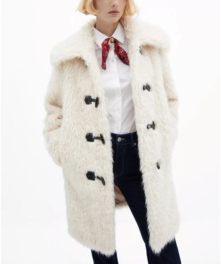 Women's winter white Faux-Fur Midi Coat.