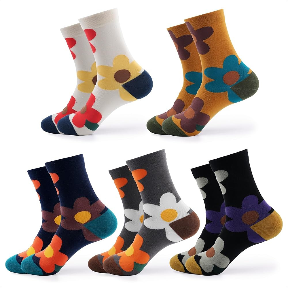 Kikiya Women's Cotton Socks - Floral Design Polka Dot Striped Heart Solid Ruffle Cute Pattern - L... | Amazon (US)