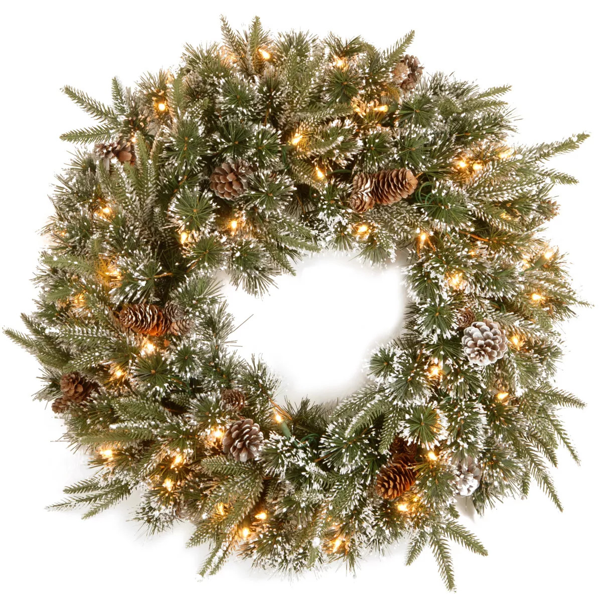 24" Prelit Feel Real Liberty Pine Christmas Wreath with Pine Cones and Frosted Tips White Lights ... | Target