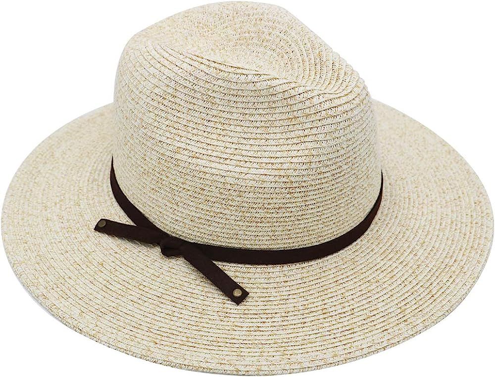 JENDI Womens Wide Brim Straw Panama Sun Hat Foldable/Packable Beach Fedora Sun Hat for Summer UV ... | Amazon (US)