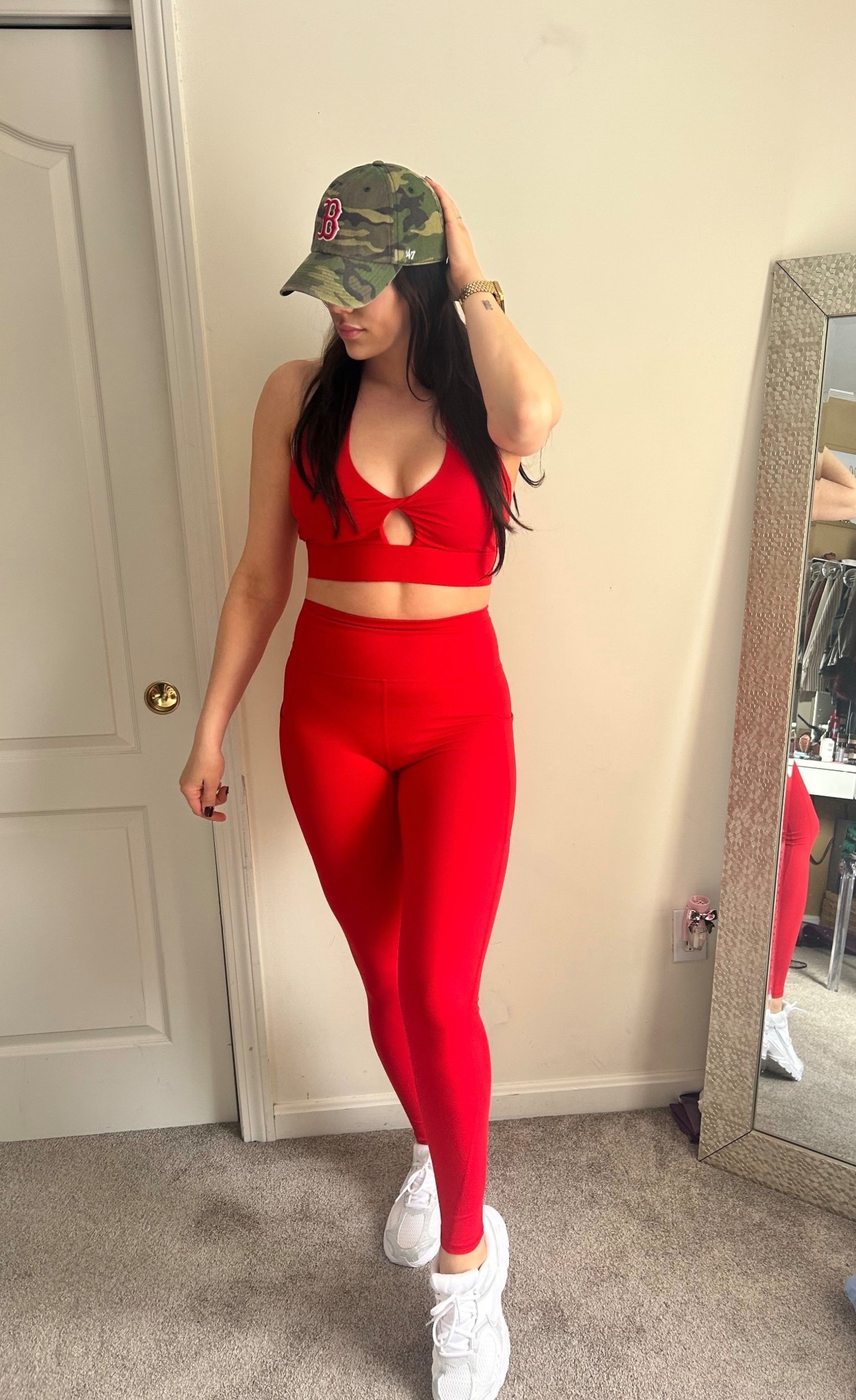 Found: the perfect red set. 🌶️ Whether you’re hitting the weights or just grabbing a post-workout coffee, this fit is a total mood. Linking the exact set, sneakers, and my go-to camo hat!

#LTKSpringSale #LTKootd #LTKfitnessgoals