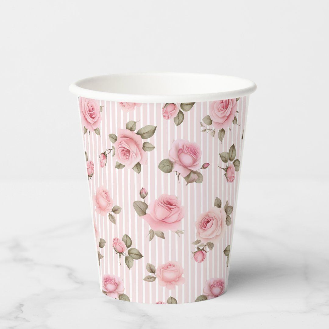 Vintage Pink Flowers Bridal Shower Paper Cups | Zazzle