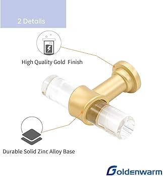 goldenwarm 5 Pack Acrylic Drawer Pulls 3in Gold LS9165GD76 Cabinet Handles for Kitchen, Dresser D... | Amazon (US)