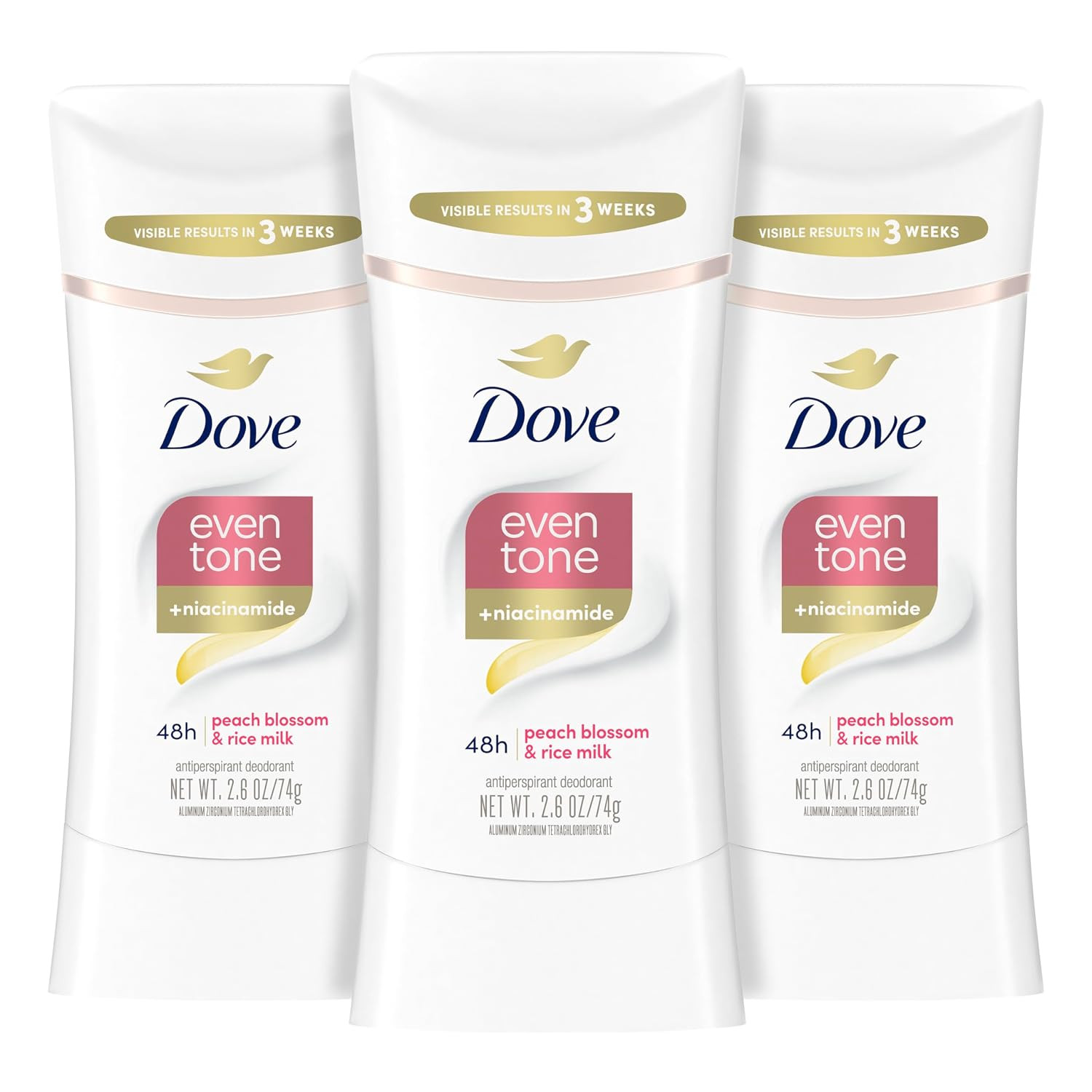 Dove Even Tone Antiperspirant Stick Peach Blossom & Rice Milk 3PK 2.6 oz | Amazon (US)