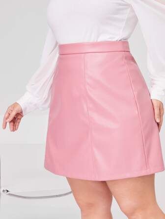 SHEIN Privé Plus High Waist PU Leather Skirt | SHEIN
