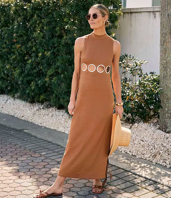 Antonio Melani x M.G. Style Jen Mock Neck Linen Blend Circle Cut Out Maxi Dress | Dillard's | Dillard's