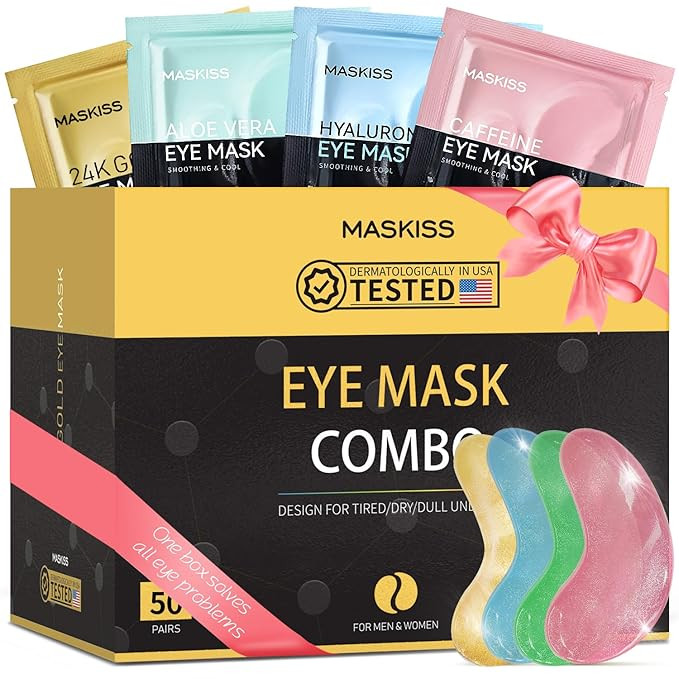 Under Eye Patches(50 Pairs), 24K Gold, Caffeine, Hyaluronic Acid, Aloe Vera Eye Masks for Dark Ci... | Amazon (US)