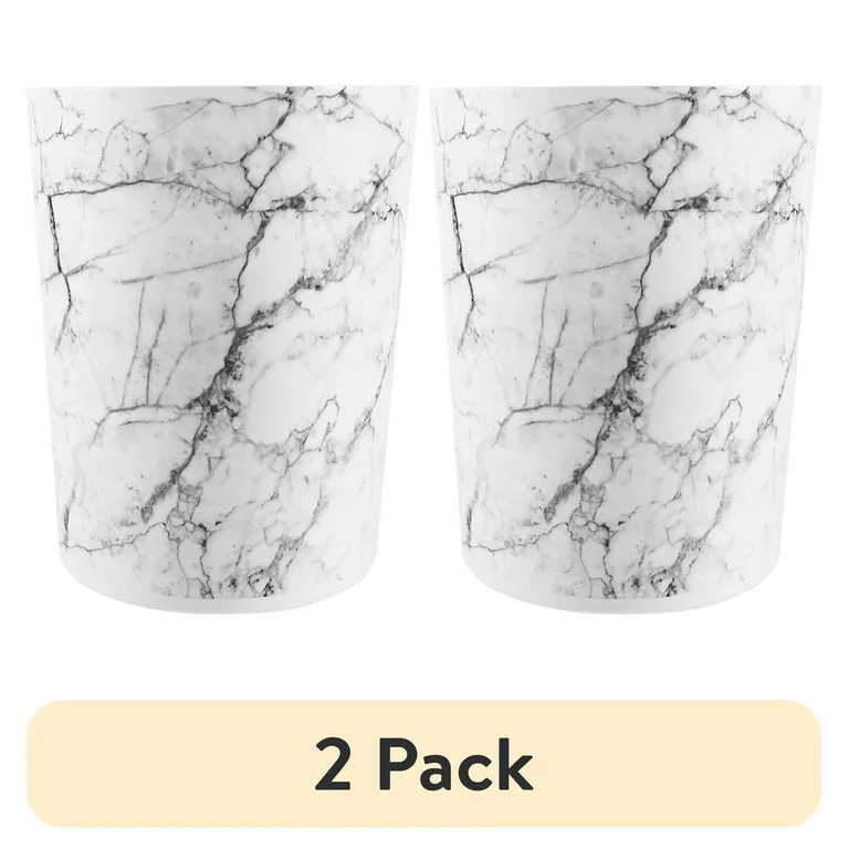 (2 pack) Mainstays Bathroom Trash Can, 5 Gallon Marble Plastic Garbage Bucket Bin with No Lid, Wh... | Walmart (US)