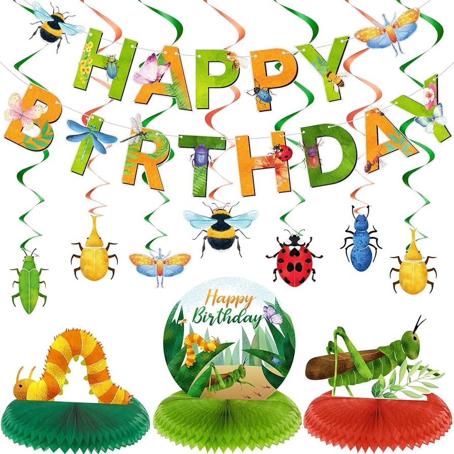 28 Pieces Bugs Party Decorations Spring Bugs Party Banner Bee Ladybugs Party Hanging Hanging Swir... | Amazon (US)