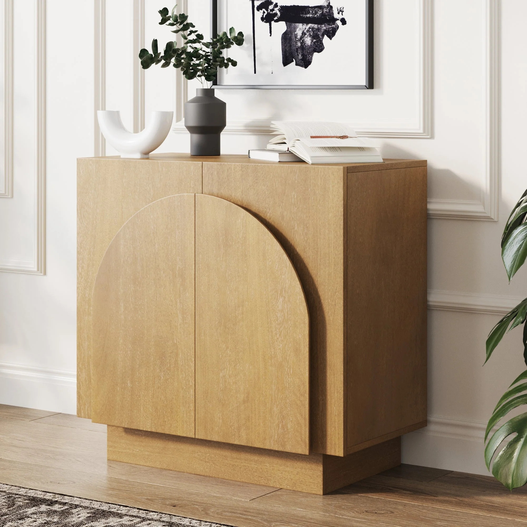Wood Mid-Century Arched Storage Cabinet Light Brown | Nathan James