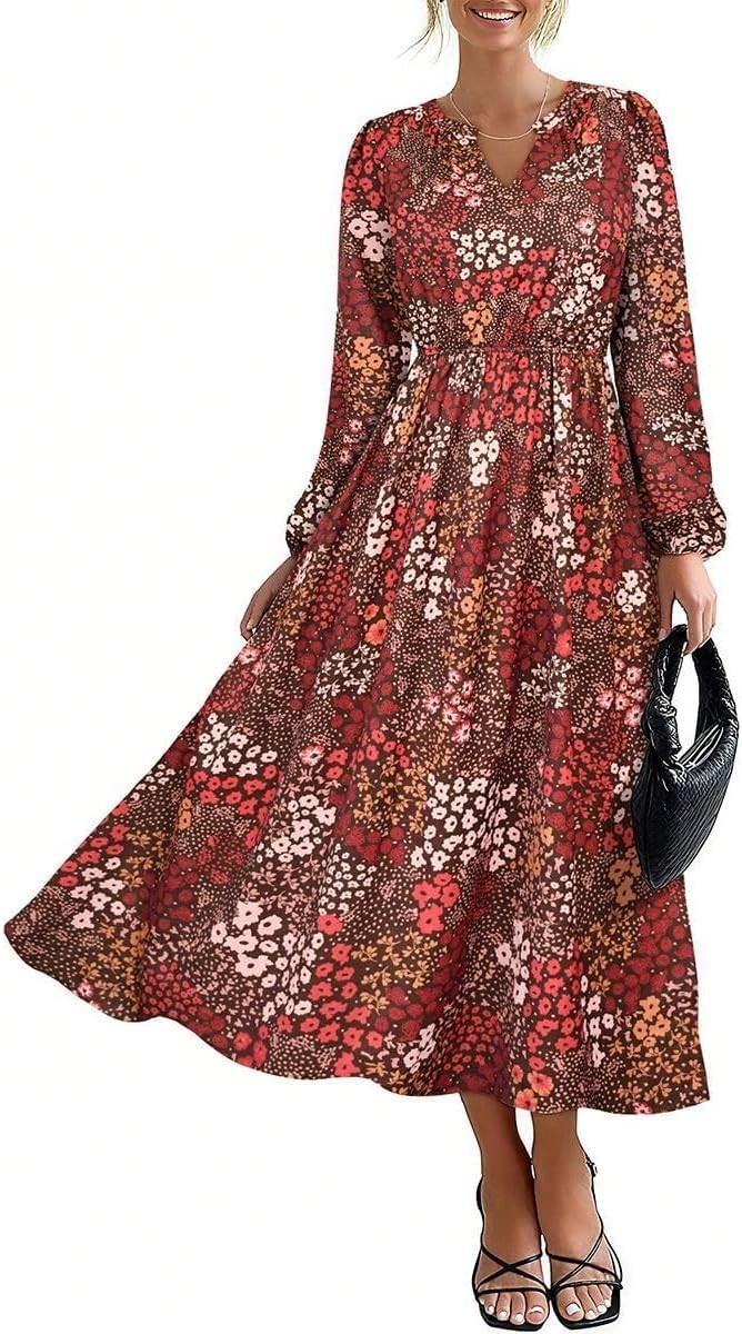 TIYOMI Womens Plus Size Dresses Fall Long Sleeve Maxi Dresses V Neck Floral Spring Dress with Poc... | Amazon (US)