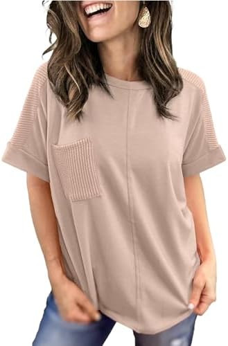 SHEWIN Women's Summer Tops Short Sleeve T-Shirts Crew Neck Casual Solid Basic Tees 2026 Clothes | Amazon (US)