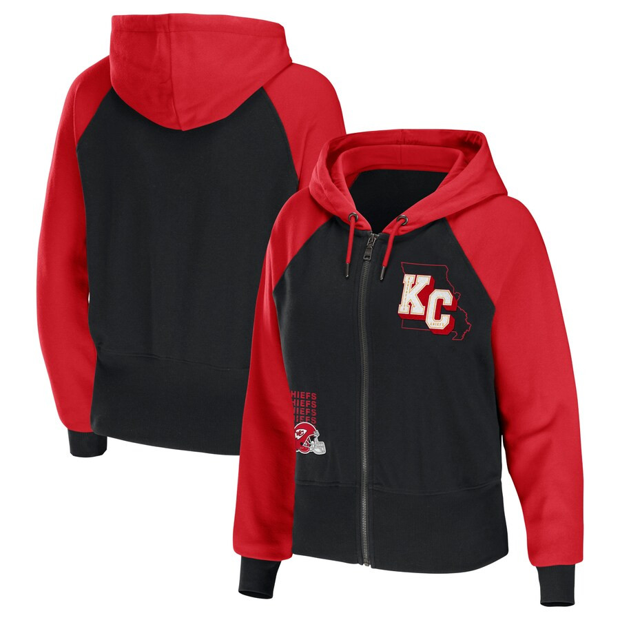 Kansas City Chiefs WEAR by Erin Andrews Women's Colorblock Lightweight Full-Zip Hoodie - Black | Fanatics