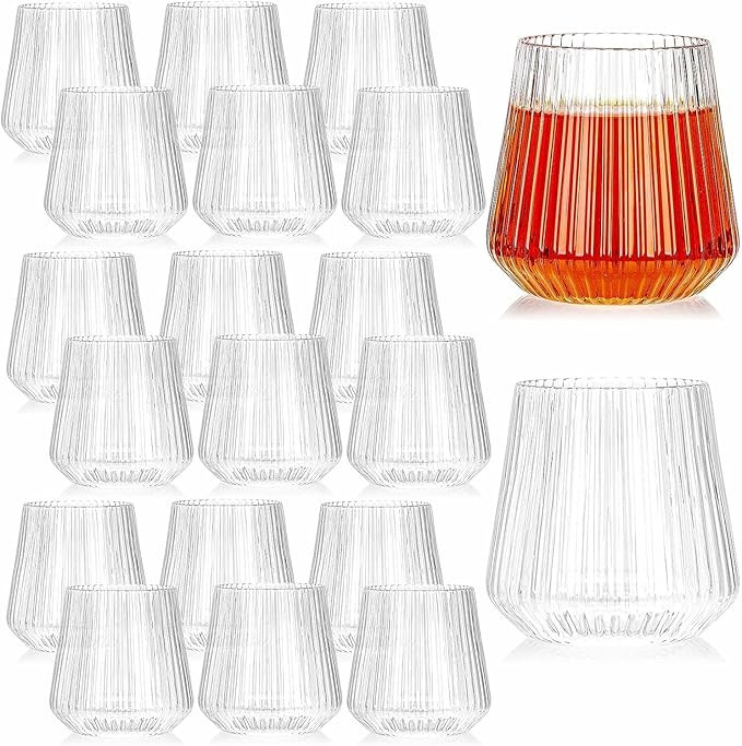 Tebery 20 Pack Plastic Ribbed Wine Glasses, 14Oz Origami Style Ridged Drinking Glasses Tumbler, U... | Amazon (US)