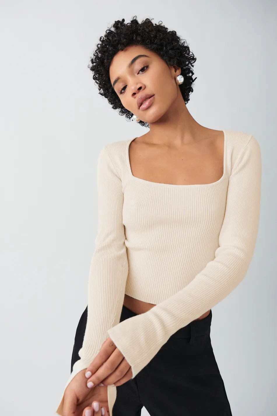 Knitted squareneck top - Wit - Dame - Gina Tricot | Gina Tricot SE