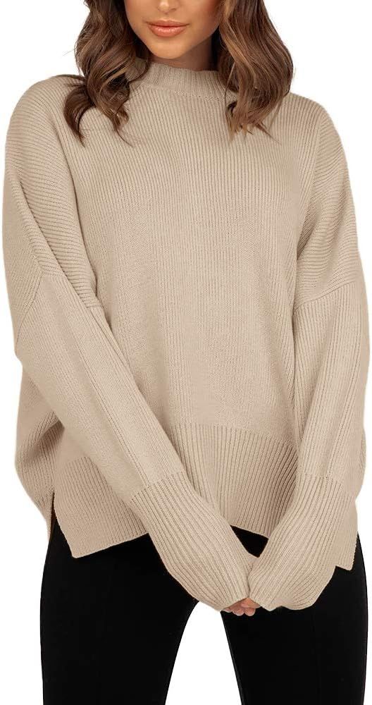Imily Bela Womens Oversized Sweaters Fall Slouchy Long Sleeve Mock Neck Side Split Pullover Jumper | Amazon (US)
