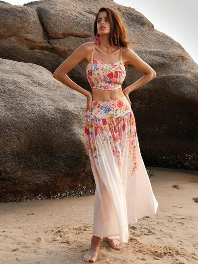 Anewsta Women Fashionable Printed Vacation Style Cool Two-Piece Set | SHEIN USA | SHEIN