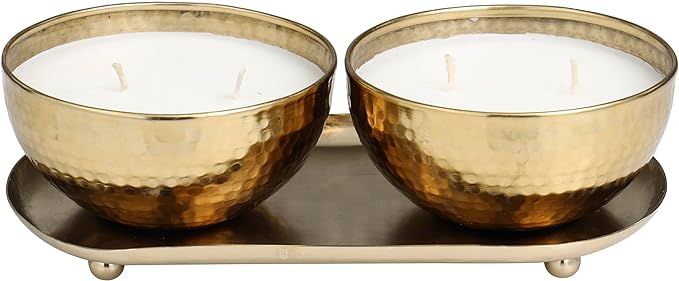 Deco 79 Metal Candle Egyptian Mint Scented Hammered 12 oz 2 Wick with White Wax, Set of 2 10" W, ... | Amazon (US)