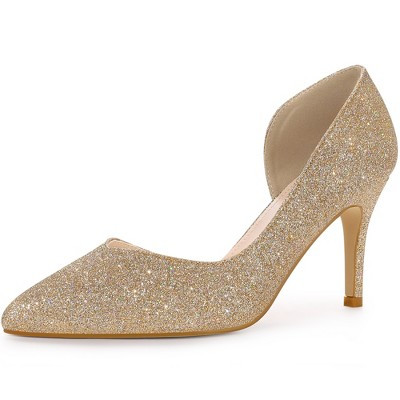 Perphy Women's Wedding Glitter Pointed Toe Slip-on Stiletto Heels Pumps Gold 9 | Target