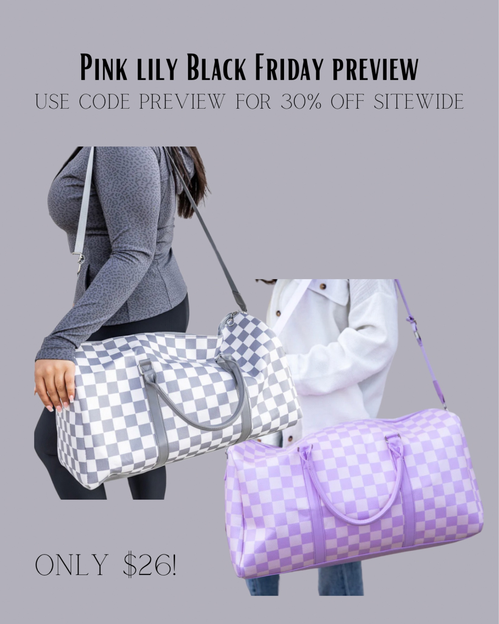 Boujee Weekend Away Grey And White Checkered Duffle Bag DOORBUSTER