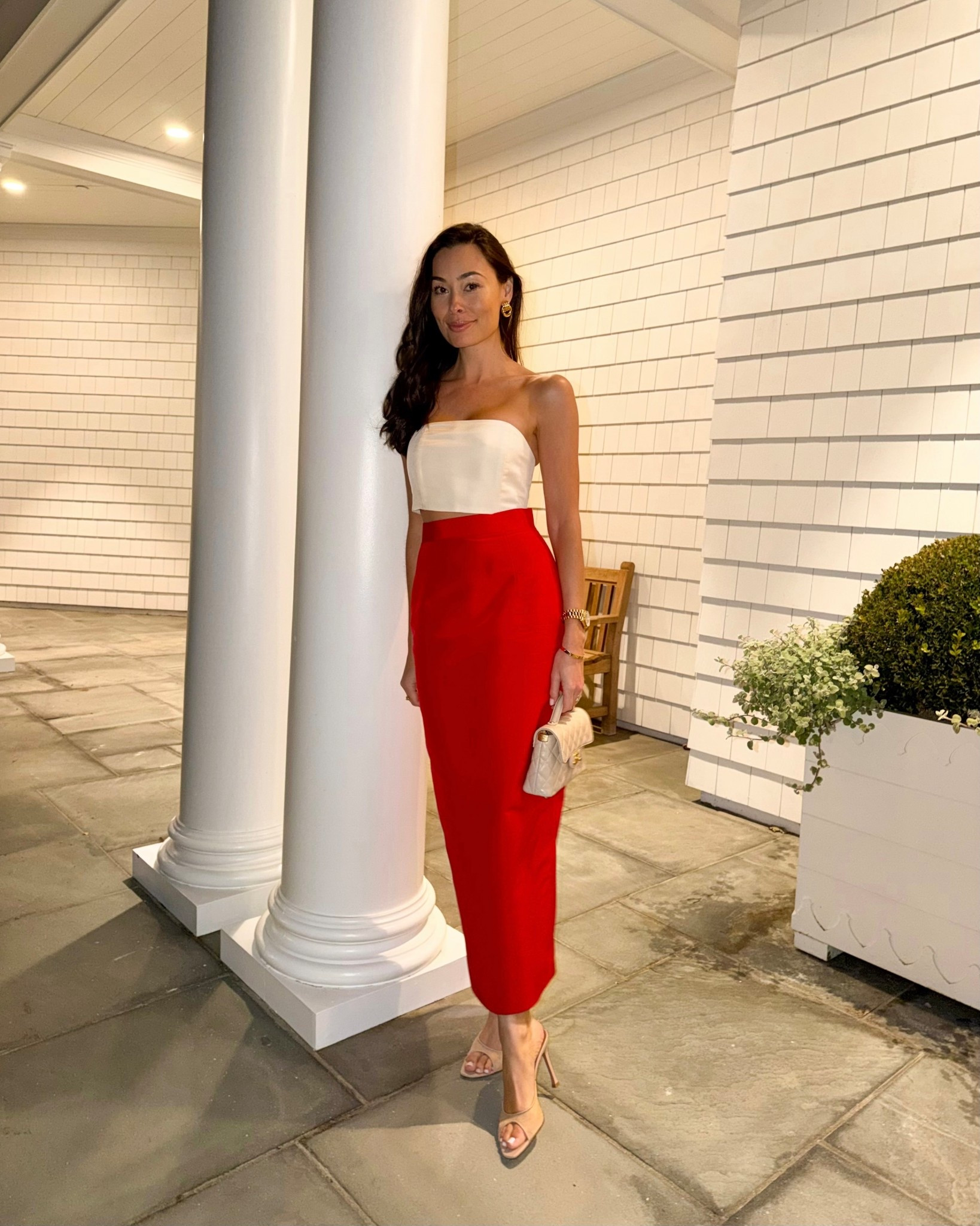 New Canaan country club gala, holiday outfit, cocktail party, holiday fashion, red pencil skirt, white top, Kat Jamieson style. 

#LTKHoliday #LTKShoeCrush #LTKParties