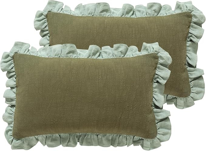 patdrea Shabby Chic Green Decorative Throw Pillow Covers 12x20 Set of 2,Farmhouse Linen Pillow Co... | Amazon (US)