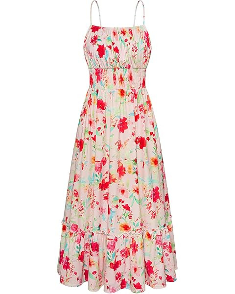 GRACE KARIN 2025 Women's Summer Spaghetti Strap Maxi Dress Smocked Floral Dress Sleeveless Boho B... | Amazon (US)