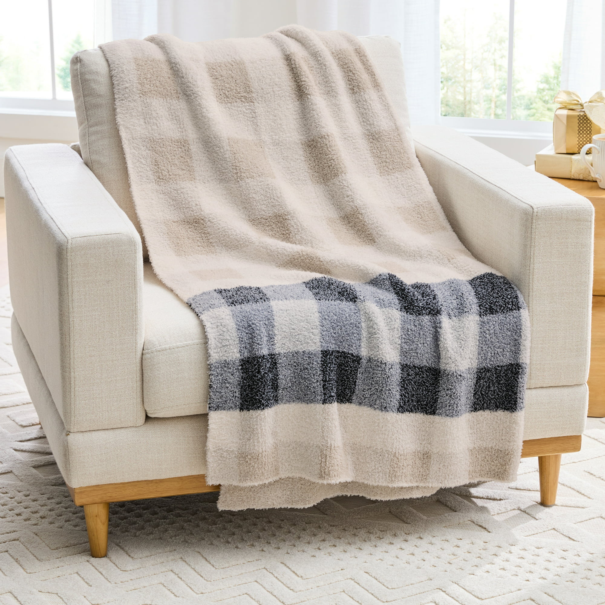 Better Homes & Gardens Oversized Cozy Knit Gingham Plaid Stripe Couch Throw Blanket for Adults | Walmart (US)
