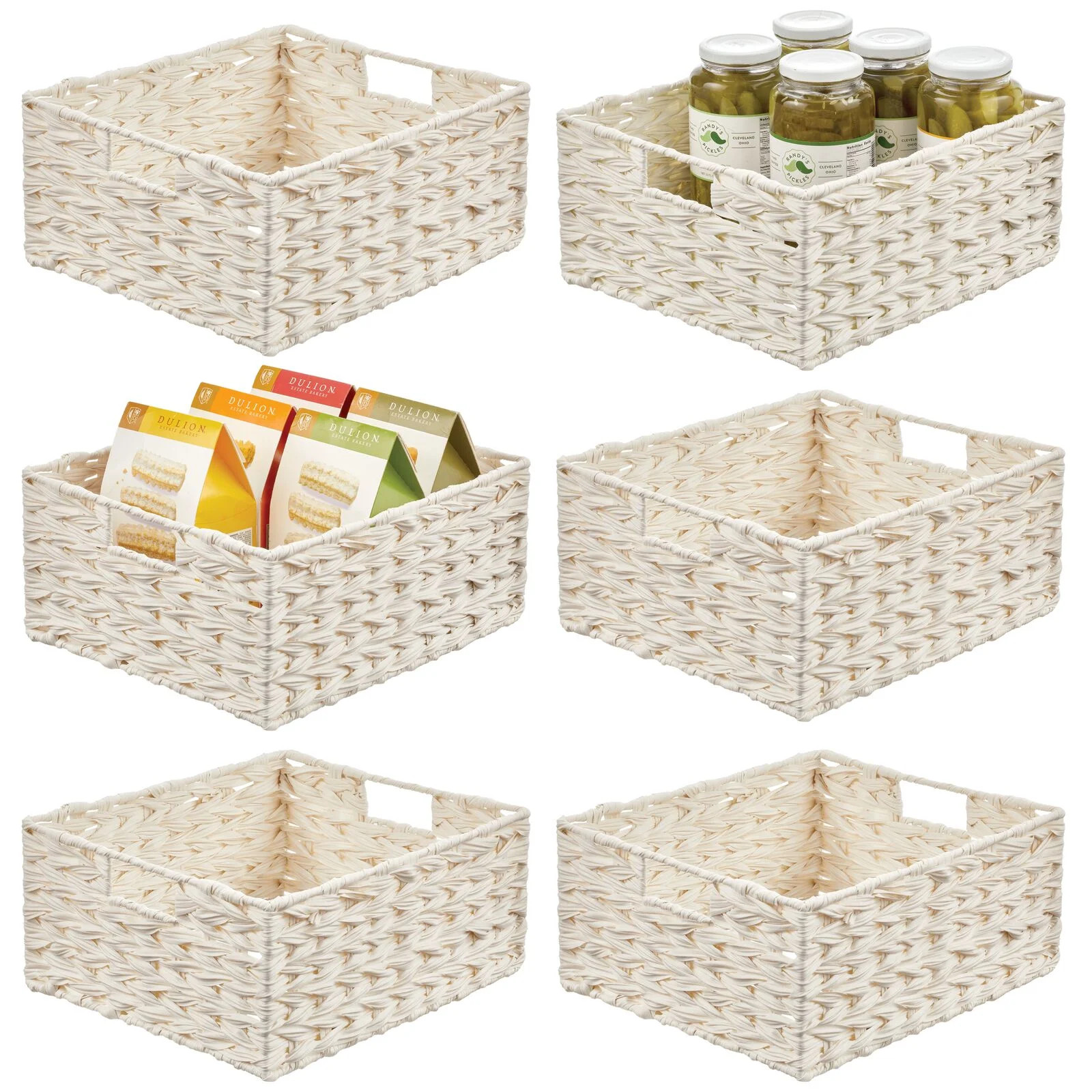 mDesign Woven Farmhouse Kitchen Pantry Food Storage Basket Box, 6 Pack, White | Walmart (US)