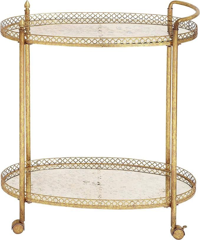 Deco 79 Metal Oval Bar Cart with Lockable Wheels, 30" x 16" x 35", Gold | Amazon (US)