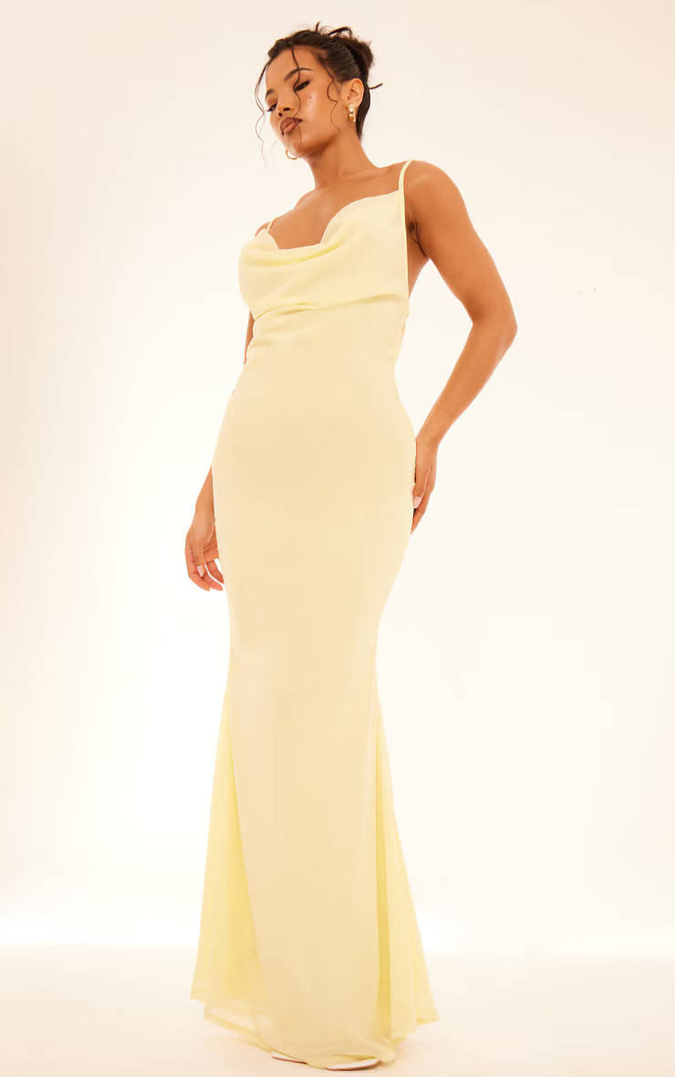 Yellow Chiffon Cowl Neck Maxi Dress | PrettyLittleThing US