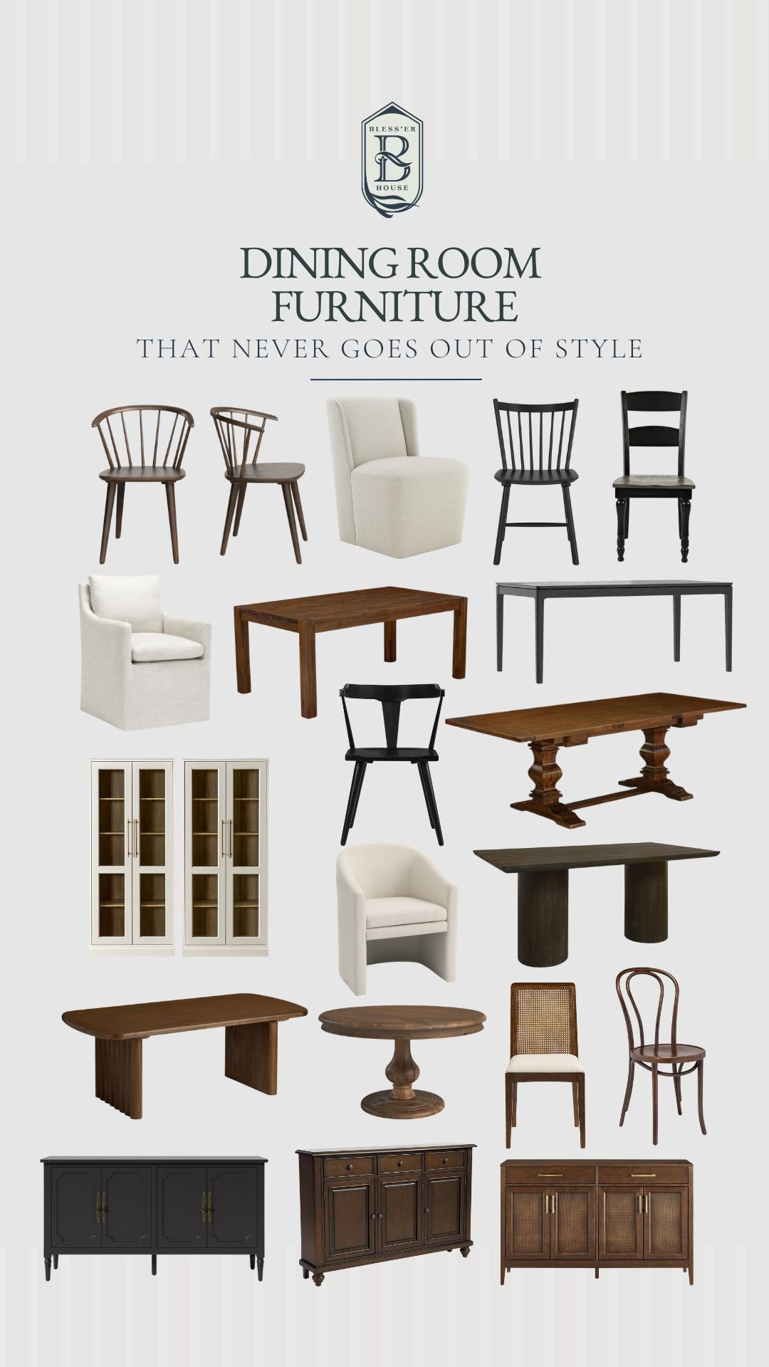 Timeless dining furniture that never goes out of style! Whether you're looking for a classic table, elegant upholstered dining chairs, or a statement buffet!

dining room furniture I timeless dining table I classic wooden dining table I farmhouse dining table I traditional dining chairs I upholstered dining chairs I slipcovered dining chairs I spindle back chairs I Windsor chairs I trestle dining table I pedestal dining table I round dining table I rectangular dining table I extendable dining table I solid wood dining table I buffet cabinet I dining room sideboard I classic credenza I timeless hutch I glass display cabinet I neutral dining room I formal dining furniture I elegant dining room decor I dining room refresh I traditional home furniture I classic interior design I transitional dining style I vintage-inspired dining set I high-end dining furniture I luxury dining tables I grandmillennial home decor I French country dining furniture I modern traditional dining I timeless home decor I investment furniture pieces 

 #LTKHome #LTKStyleTip