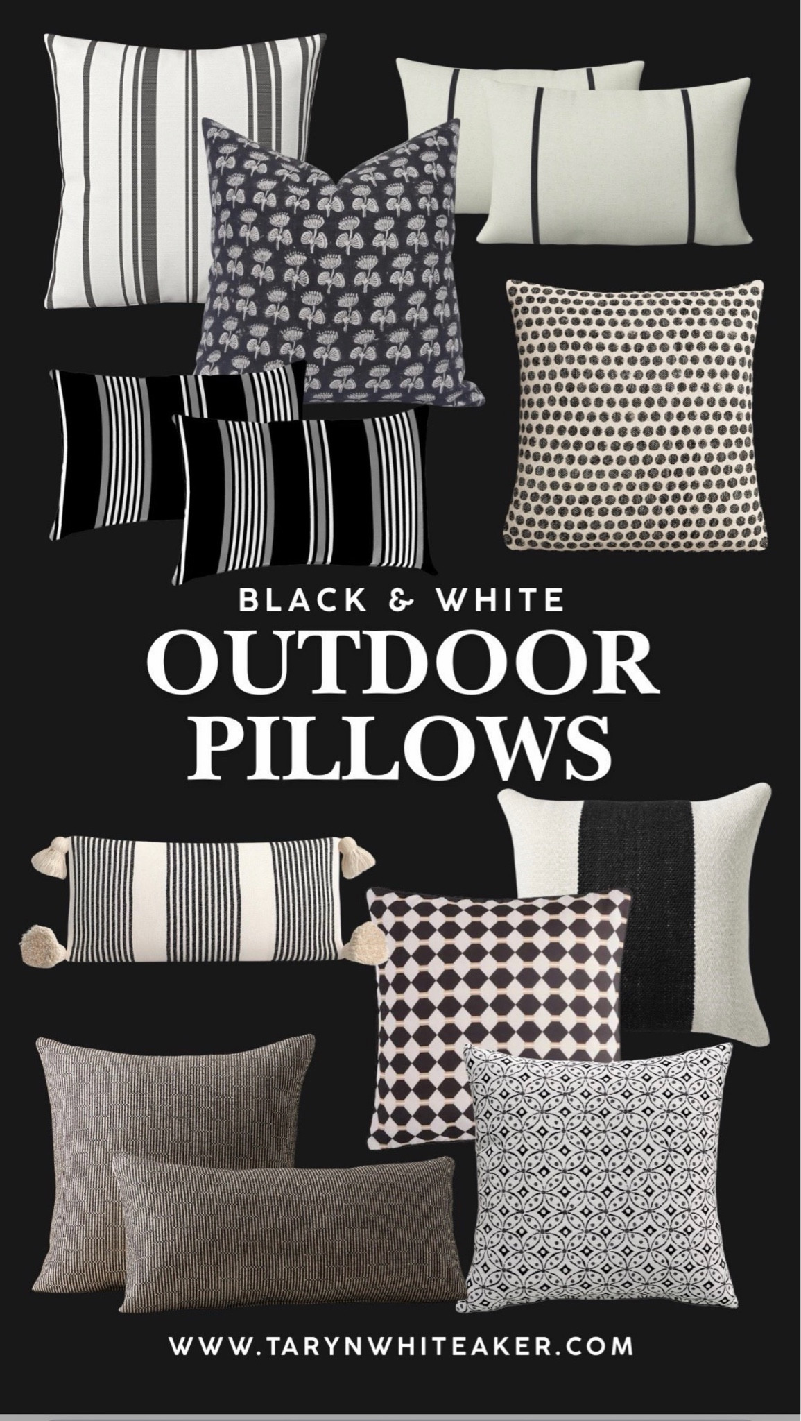 Classic black and white never goes out of style. These outdoor pillows are the perfect way to add contrast, pattern, and texture to your patio, porch, or outdoor seating area without overwhelming the space. Mix and match stripes, geometrics, and subtle prints for a designer-inspired look that feels timeless season after season.

If you love a neutral outdoor space with a little personality, these are some of my favorite finds right now.

#OutdoorDecor #PatioDecor #OutdoorPillows #BlackAndWhiteDecor #PatioRefresh #PorchDecor #OutdoorLiving #NeutralHome #BackyardStyle #HomeDecorFinds #LTKHome #OutdoorStyling #PatioInspiration #ClassicDecor #TarynWhiteakerStyle

#LTKSeasonal #LTKHome