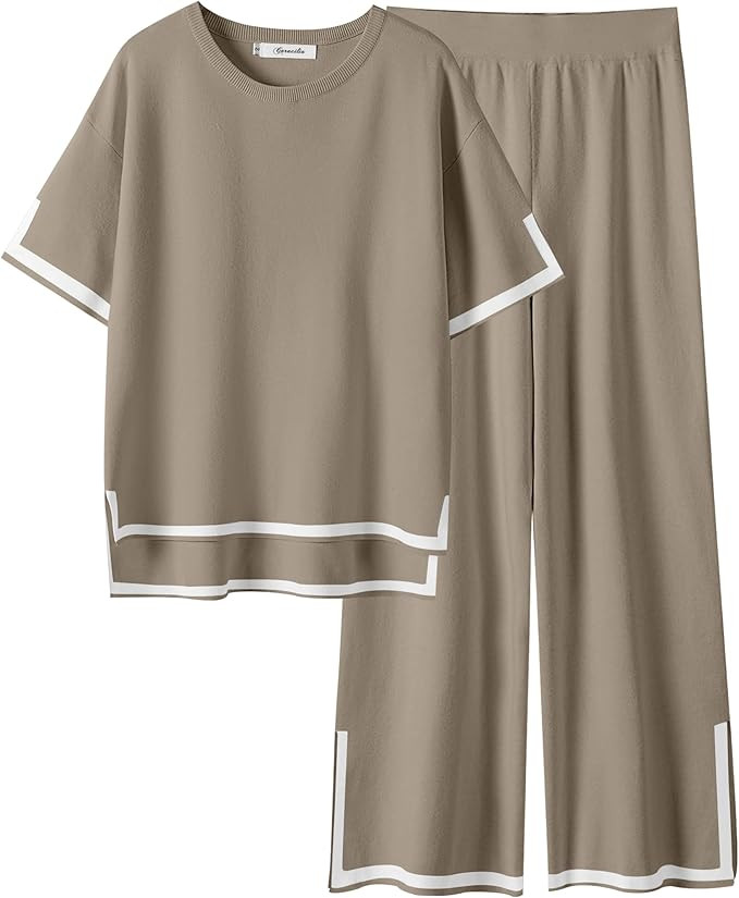 Caracilia Women 2 Piece Outfits Lounge Sets Knit Sweater Sets Maching Lounge Wear Pajama Jogger T... | Amazon (US)