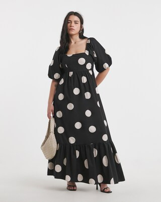 Mono Spot Print Printed Cotton Maxi Dress | Simply Be (UK)