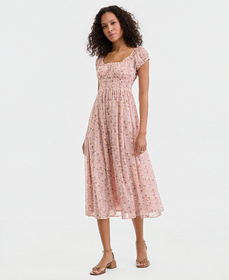 Women's Smocked Floral Midi Dress | Macy's