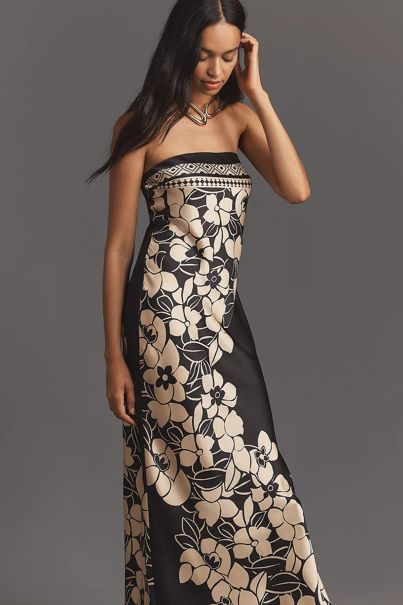The Fleur Strapless Satin Maxi Slip Dress | Anthropologie (US)